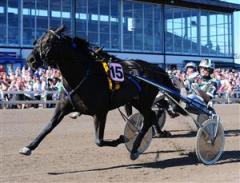 Bowling Inferno och Johnny Takter vid &aring;rets tidigare V75-seger p&aring; Kalmar i midsomras. Foto: Claes K&auml;rrstrand