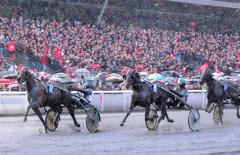 Örjan jublar efter att mästerligt ha lotsat Maharajah till seger i PRIX D´AMERIQUE. Foto; C.Kärrstrand