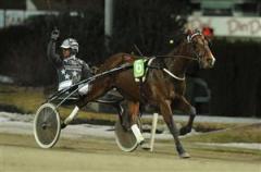 &Aring;ke Lindblom och 30-oddsaren Winning Love vinner V64-1. Foto: Thomas Blomqvist