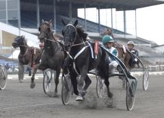 Panne De Moteur joggar mot mål som vinnare i Derbyuttagningen. Foto; ALN